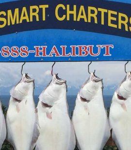 Halibut hanging from our sign