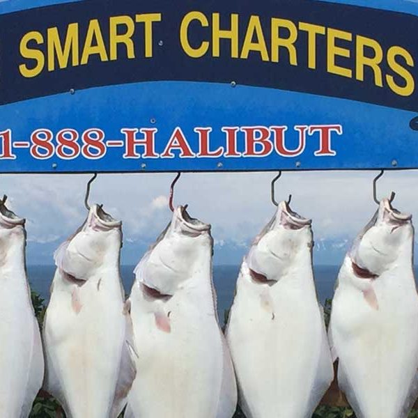 Halibut hanging from our sign